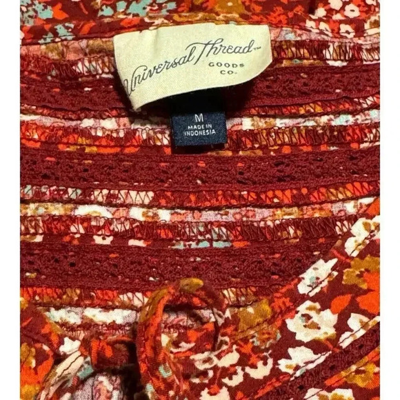Universal Thread Women’s Medium Balloon‎ Long Sleeve Tie Front Blouse Red Floral - Picture 4 of 7